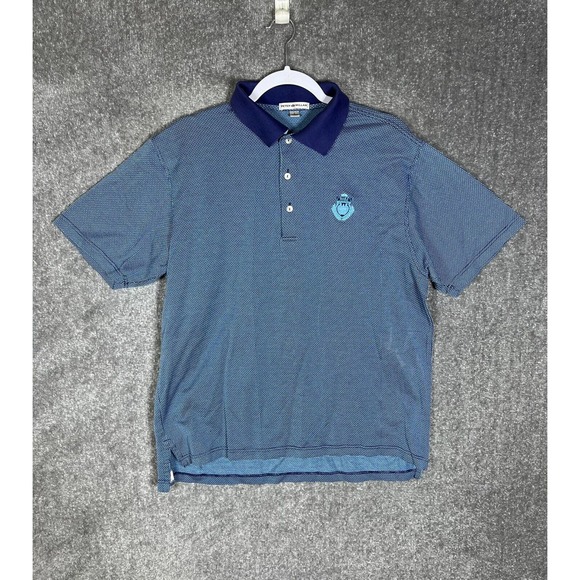 Peter Millar‎ Crown Waffle Knit Polo Shirt Mens Size Large Blue Short Sleeve - Picture 1 of 11